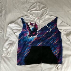 Marvel White and Black Zip Up Sweater with Colorful Graphic